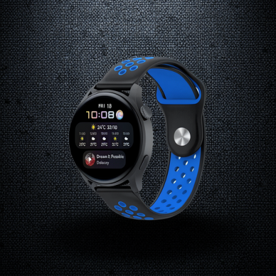 Watch 22mm Spor Delikli Kordon - Siyah-mavi