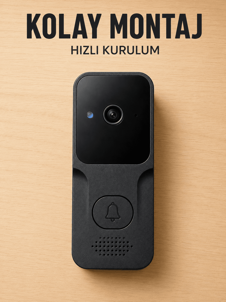 Akıllı Görüntülü Kapı Zili HD Kamera, Hareket Bildirimi ve Kablosuz Kurulum