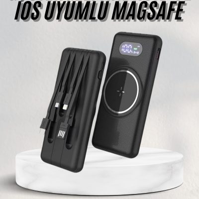 Wireless Powerbank 10000 Mah LED Ekranlı Dahili Kablolu Hızlı Şarj