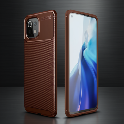 Xiaomi Mi 11 Lite Kılıf Auto Focus Karbon Kapak - Kahverengi