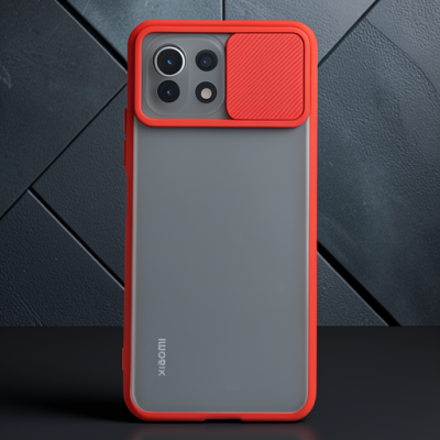 Xiaomi Mi 11 Lite Kılıf Palm Buzlu Kamera Sürgülü Silikon - Kırmızı