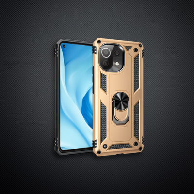 Xiaomi Mi 11 Lite Kılıf Sofya Yüzüklü Silikon Kapak - Gold