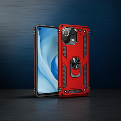 Xiaomi Mi 11 Lite Kılıf Sofya Yüzüklü Silikon Kapak - Kırmızı