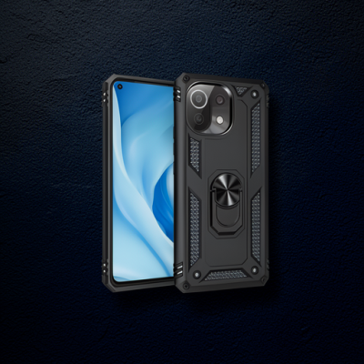 Xiaomi Mi 11 Lite Kılıf Sofya Yüzüklü Silikon Kapak - Siyah