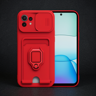 Xiaomi Mi 11 Lite Kılıf Zuma Kartvizitli Yüzüklü Silikon - Kırmızı