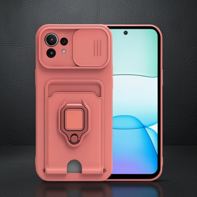 Xiaomi Mi 11 Lite Kılıf Zuma Kartvizitli Yüzüklü Silikon - Pembe