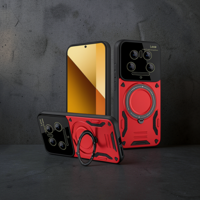Xiaomi Mi 14 Ultra Kılıf Joy Lens Standlı Kapak - Kırmızı