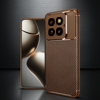 Xiaomi Mi 14t Pro Kılıf Auto Focus Karbon Kapak - Kahverengi