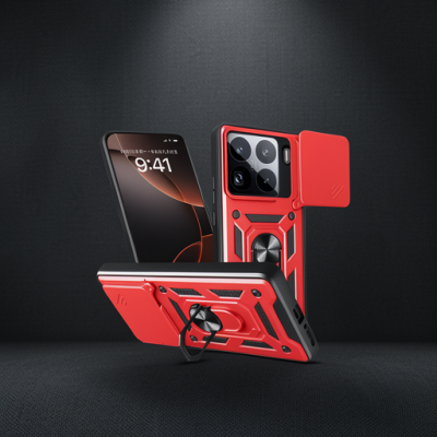 Xiaomi Mi 15 Pro Kılıf Pars Lens Yüzüklü Silikon - Kırmızı