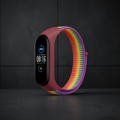 Xiaomi Mi Band 4 Hasırlı Cırtcırtlı Kordon - Gökkuşağı