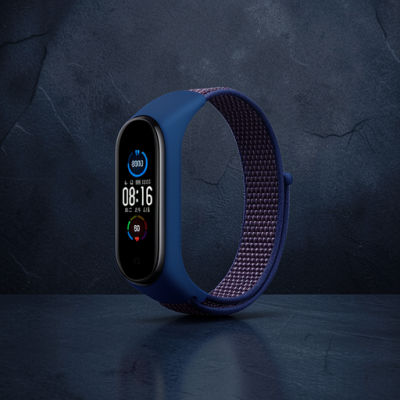 Xiaomi Mi Band 4 Hasırlı Cırtcırtlı Kordon - Lacivert-mor