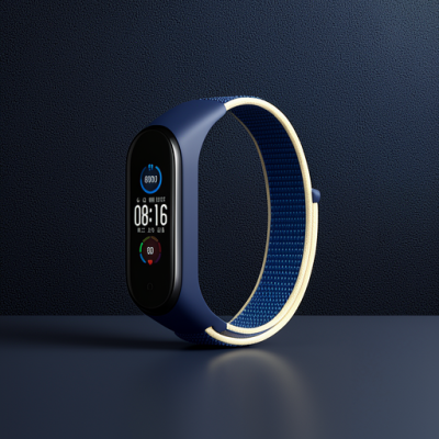 Xiaomi Mi Band 4 Hasırlı Cırtcırtlı Kordon - Sarı-lacivert