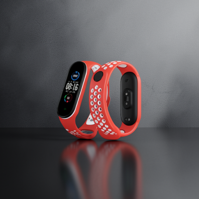 Xiaomi Mi Band 4 Spor Delikli Kordon - Kırmızı-beyaz