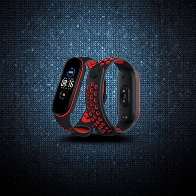 Xiaomi Mi Band 4 Spor Delikli Kordon - Siyah-kırmızı