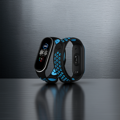Xiaomi Mi Band 4 Spor Delikli Kordon - Siyah-turkuaz