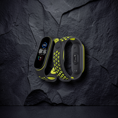 Xiaomi Mi Band 4 Spor Delikli Kordon - Siyah-yeşil