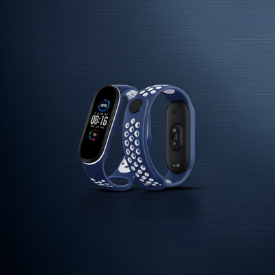 Xiaomi Mi Band 6 Spor Delikli Kordon - Lacivert-beyaz