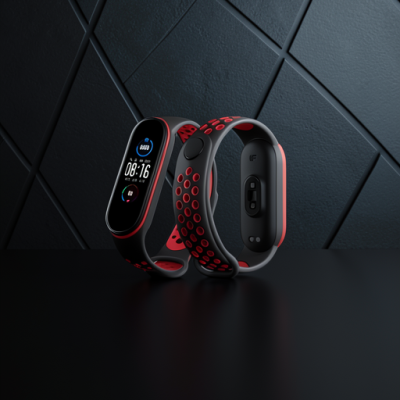 Xiaomi Mi Band 6 Spor Delikli Kordon - Siyah-kırmızı