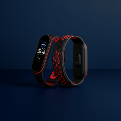 Xiaomi Mi Band 7 Spor Delikli Kordon - Siyah-kırmızı