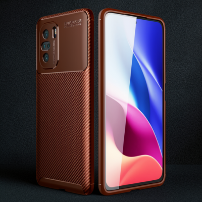 Xiaomi Poco F3 Kılıf Auto Focus Karbon Kapak - Kahverengi
