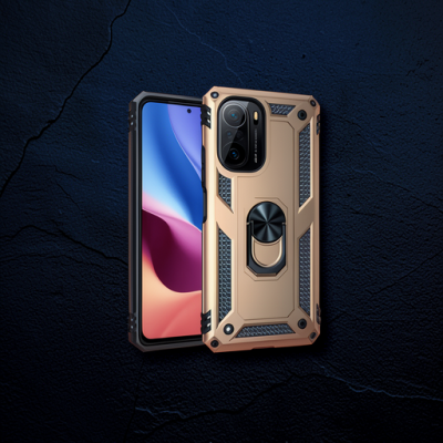 Xiaomi Poco F3 Kılıf Sofya Yüzüklü Silikon Kapak - Gold