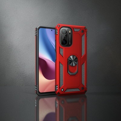 Xiaomi Poco F3 Kılıf Sofya Yüzüklü Silikon Kapak - Kırmızı
