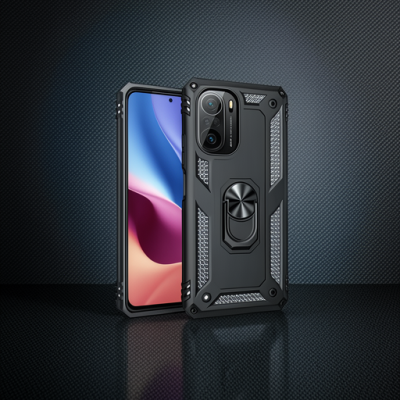Xiaomi Poco F3 Kılıf Sofya Yüzüklü Silikon Kapak - Siyah