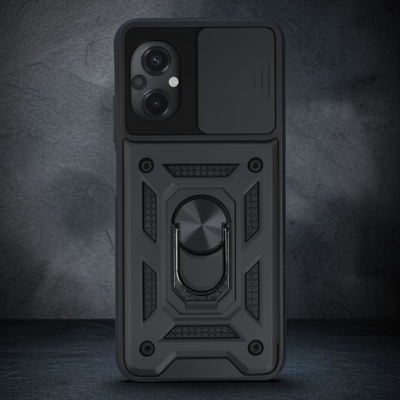 Xiaomi Poco M5 Kılıf Pars Lens Yüzüklü Silikon - Siyah