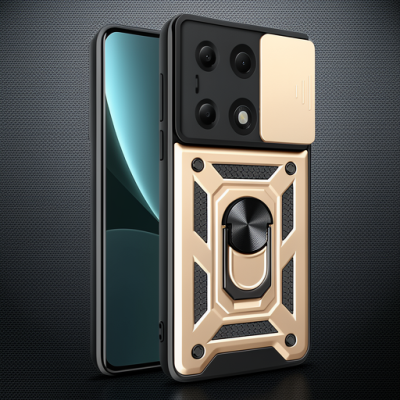 Xiaomi Poco M6 Pro 4g Kılıf Pars Lens Yüzüklü Silikon - Gold
