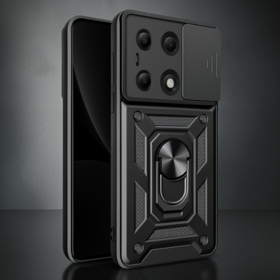 Xiaomi Poco M6 Pro 4g Kılıf Pars Lens Yüzüklü Silikon - Siyah