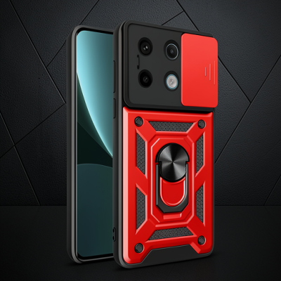 Xiaomi Poco X6 Pro Kılıf Pars Lens Yüzüklü Silikon - Kırmızı