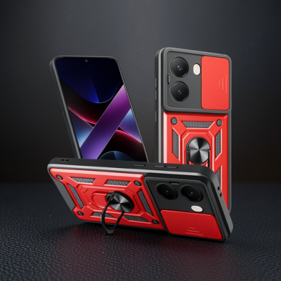 Xiaomi Poco X7 Pro Kılıf Pars Lens Yüzüklü Silikon - Kırmızı