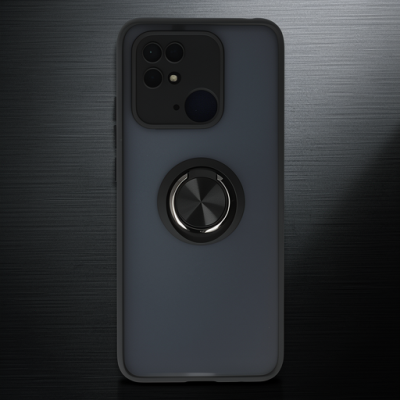 Xiaomi Redmi 10c Kılıf Montreal Yüzüklü Silikon Kapak - Siyah