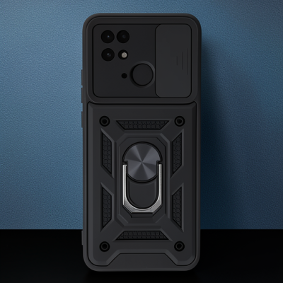 Xiaomi Redmi 10c Kılıf Pars Lens Yüzüklü Silikon - Siyah