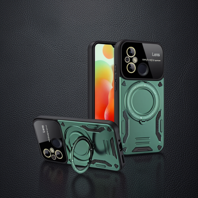 Xiaomi Redmi 12c Kılıf Joy Lens Standlı Kapak - Koyu Yeşil