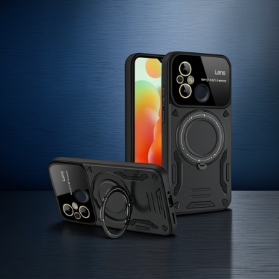 Xiaomi Redmi 12c Kılıf Joy Lens Standlı Kapak - Siyah