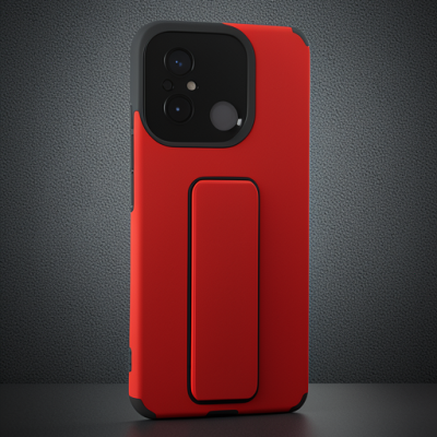 Xiaomi Redmi 12c Kılıf Mega Standlı Silikon - Kırmızı