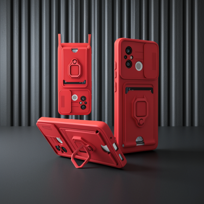 Xiaomi Redmi 12c Kılıf Zuma Kartvizitli Yüzüklü Silikon - Kırmızı