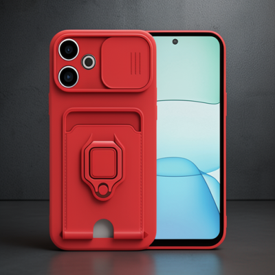 Xiaomi Redmi 13 4g Kılıf Zuma Kartvizitli Yüzüklü Silikon - Kırmızı