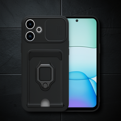 Xiaomi Redmi 13 4g Kılıf Zuma Kartvizitli Yüzüklü Silikon - Siyah