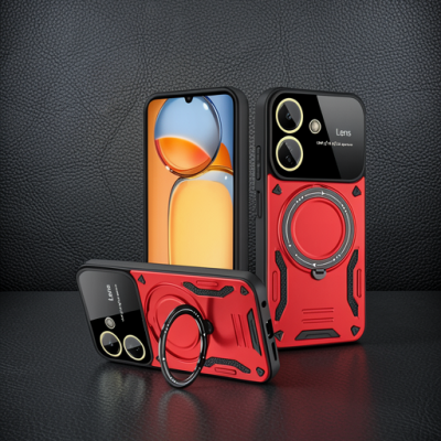 Xiaomi Redmi 13c Kılıf Joy Lens Standlı Kapak - Kırmızı