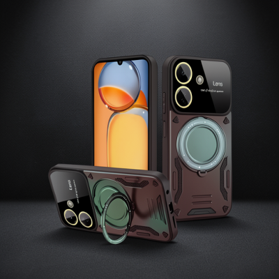 Xiaomi Redmi 13c Kılıf Joy Lens Standlı Kapak - Koyu Yeşil