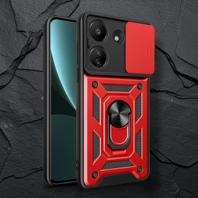 Xiaomi Redmi 13c Kılıf Pars Lens Yüzüklü Silikon - Kırmızı