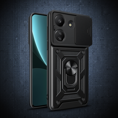 Xiaomi Redmi 13c Kılıf Pars Lens Yüzüklü Silikon - Siyah