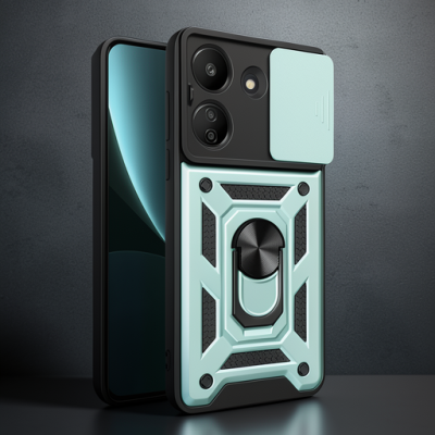 Xiaomi Redmi 13c Kılıf Pars Lens Yüzüklü Silikon - Yeşil
