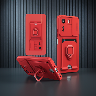 Xiaomi Redmi 13c Kılıf Zuma Kartvizitli Yüzüklü Silikon - Kırmızı