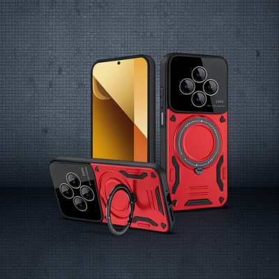 Xiaomi Redmi 14c Kılıf Joy Lens Standlı Kapak - Kırmızı