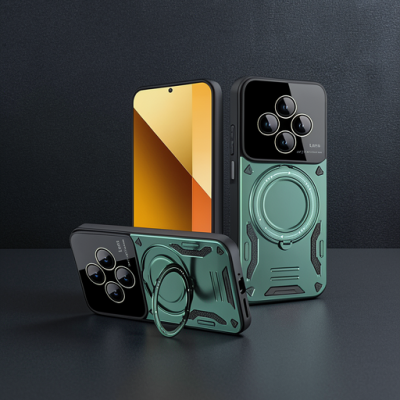 Xiaomi Redmi 14c Kılıf Joy Lens Standlı Kapak - Koyu Yeşil