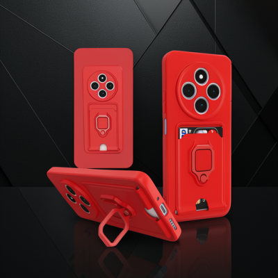 Xiaomi Redmi 14c Kılıf Zuma Kartvizitli Yüzüklü Silikon - Kırmızı