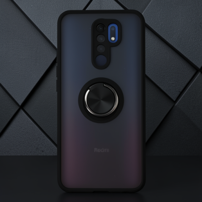Xiaomi Redmi 9 Kılıf Montreal Yüzüklü Silikon Kapak - Siyah